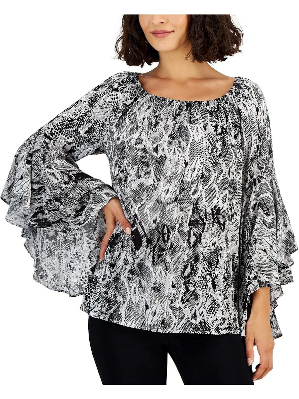 Big Discounts Womens Animal Print Boat Neck Pullover Top
