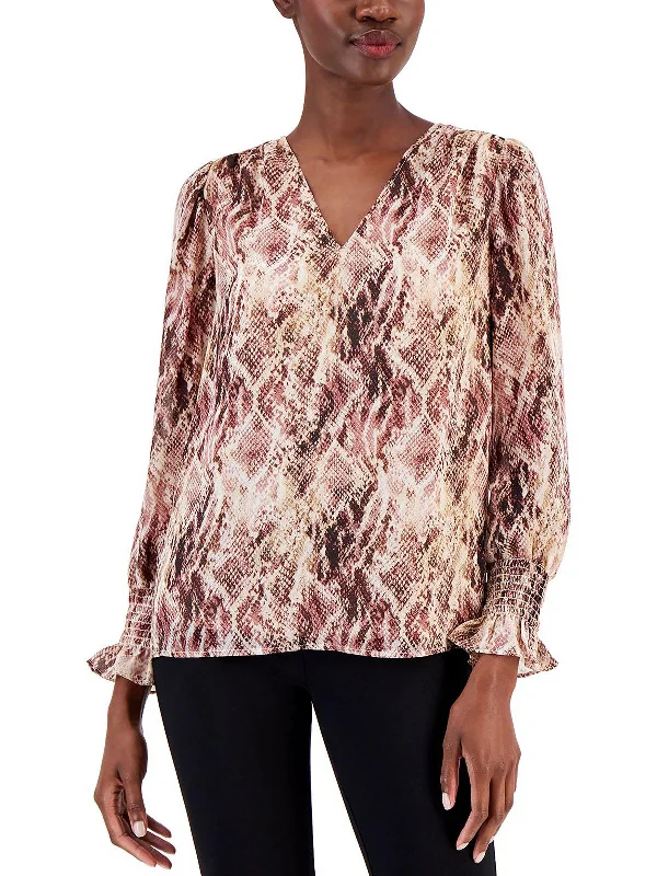 One-DAY Sale Womens Animal Print Smocked Blouse