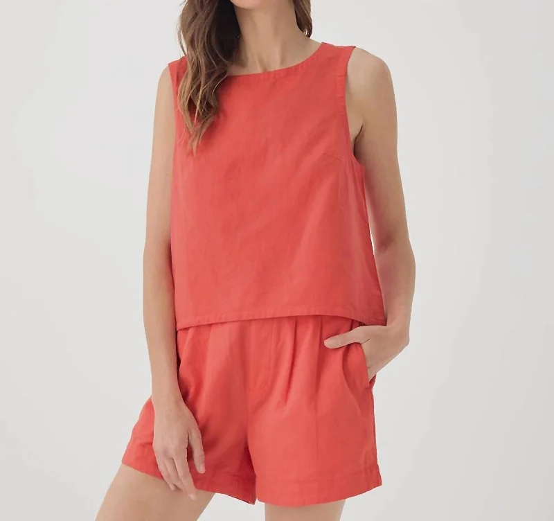 Now or Never Women's Canopy Linen Blend Tulip Back Tank In Cayenne