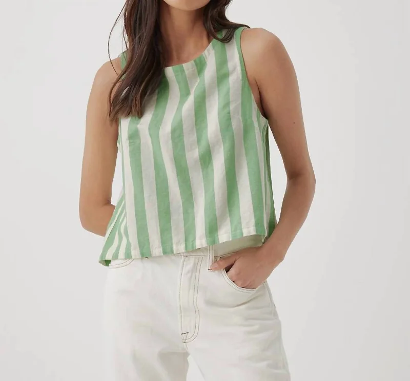 Clearance Event Women's Canopy Linen Blend Tulip Back Tank In Jade Stripe