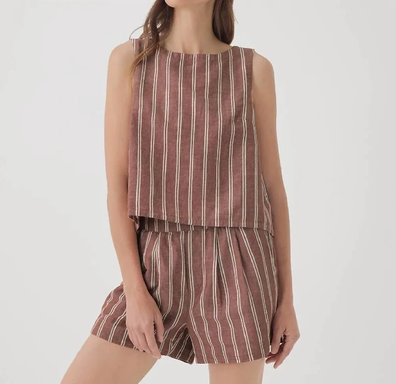 Instant Discount Women's Canopy Linen Blend Tulip Back Tank In Mahogany Stripe