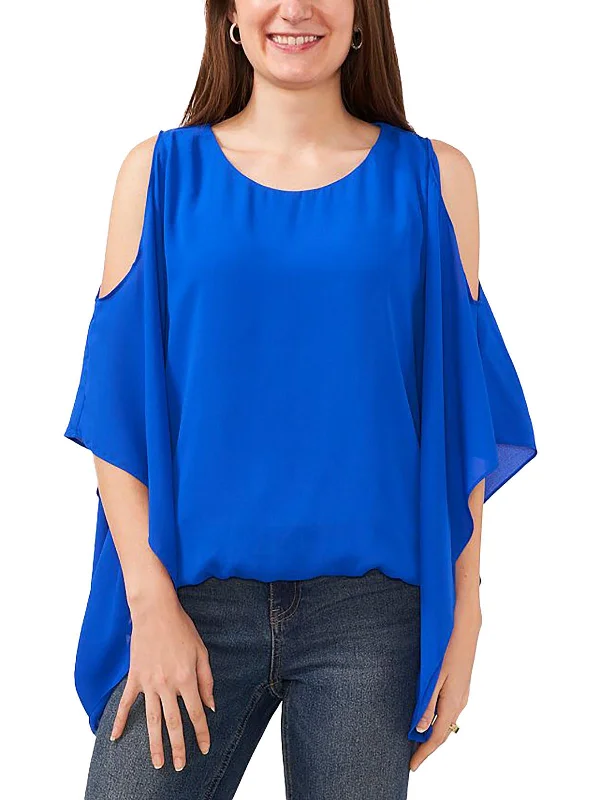 Weekend Deal Womens Cold Shoulder Cape Sleeve Blouse