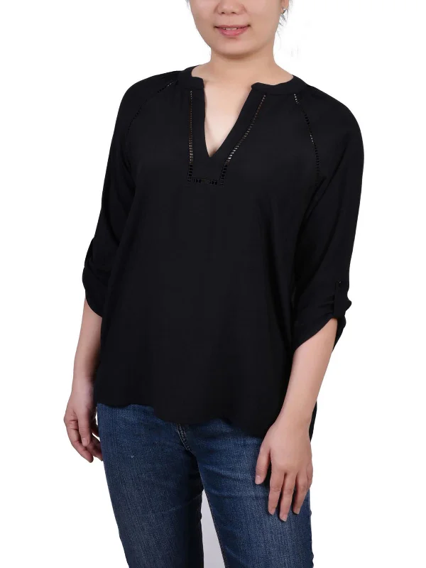 Deal Frenzy Womens Collared V Neck Blouse
