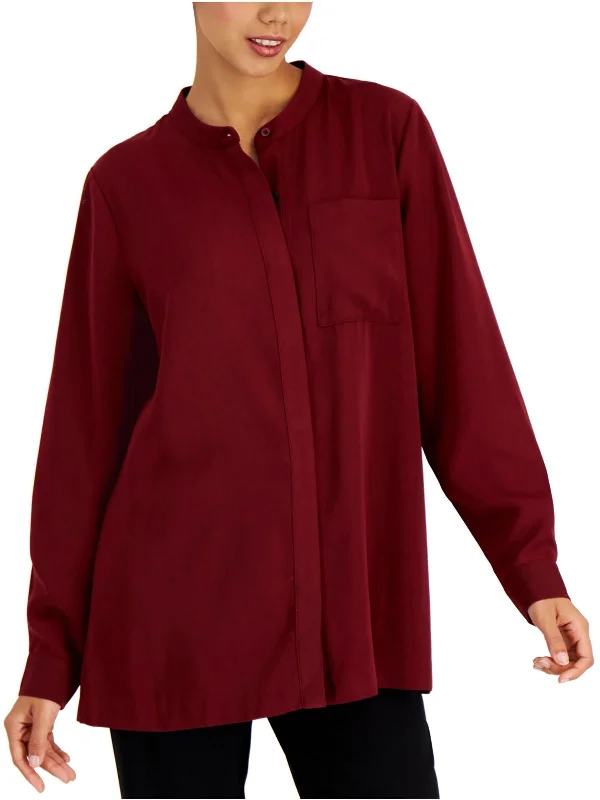 Today’s Special Womens Collarless Long Sleeve Button-Down Top