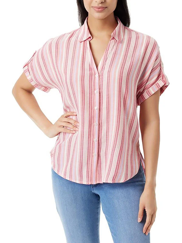 The Best Prices Womens Cotton Blend Striped Button-Down Top