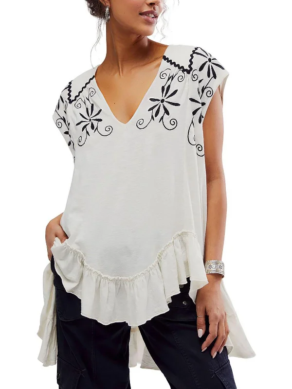 Doorbuster Deal Womens Cotton Embroidered Tunic Top