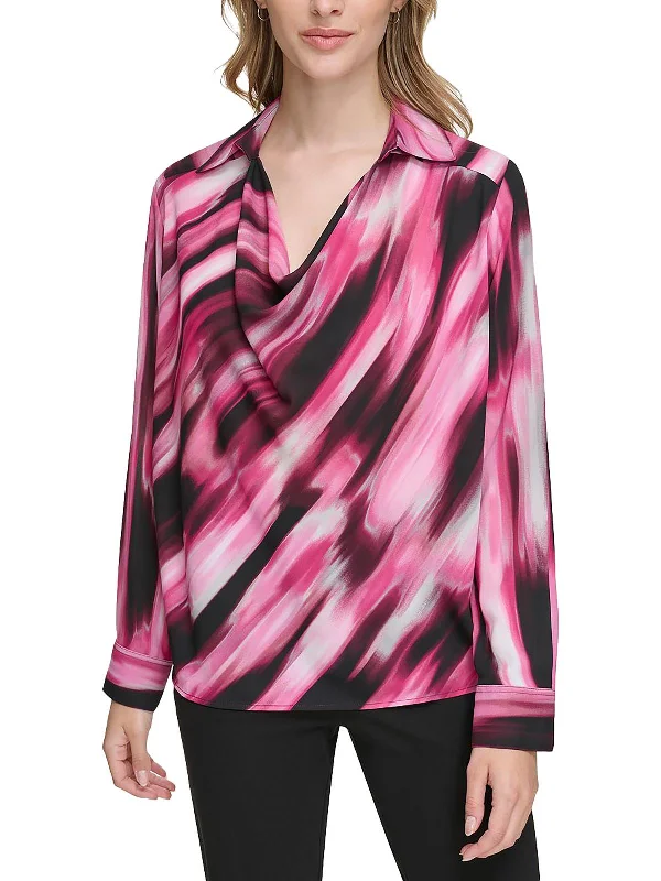 Reduced Prices Womens Cowl Neck Collared Blouse