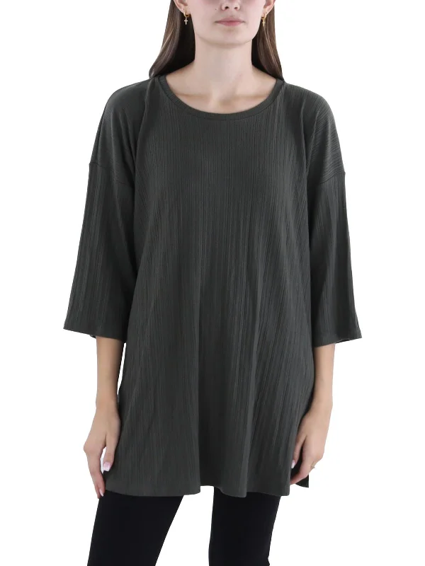 Act Fast Womens Crewneck Elbow Sleeve Pullover Top