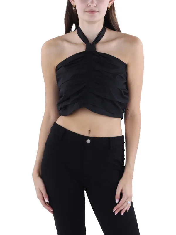 Bonus Savings Womens Cropped Ruched Halter Top