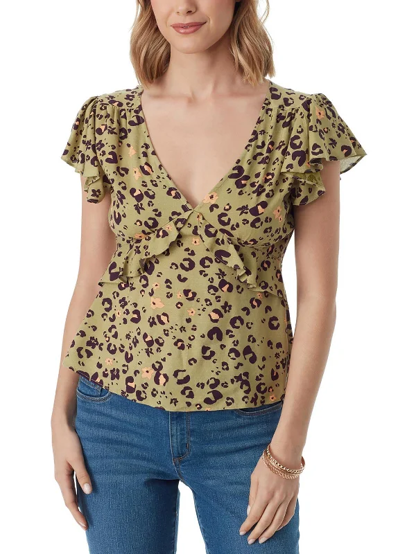Seasonal Clearance Womens Cut-Out Back V-Neck Blouse