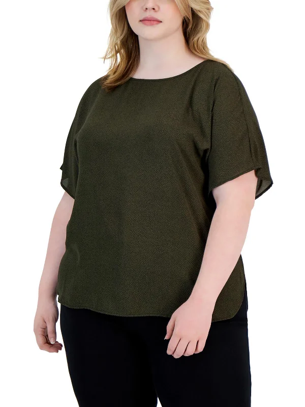 New Deals Womens Dot Print Cap Sleeve Pullover Top