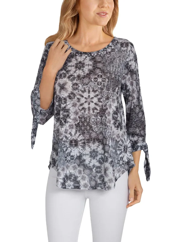Price Cut Womens Embellished Three Quarter Sleeve Pullover Top