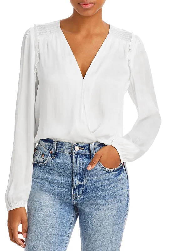 Stock Clearance Womens Faux Wrap Smocked Bodysuit