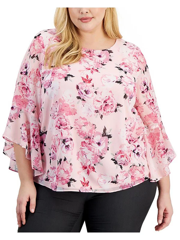 Blowout Sale Womens Floral Print Lined Blouse