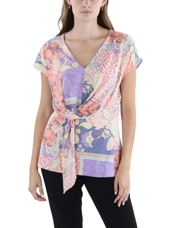 Loyalty Reward Womens Front Twist Printed Blouse