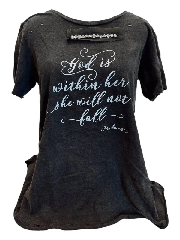 Extra Savings Women's God Is Within Her Distressed Shirt In Black