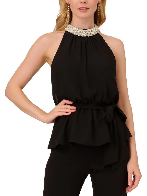 Friends and Family Sale Womens Jeweled Gathered Halter Top