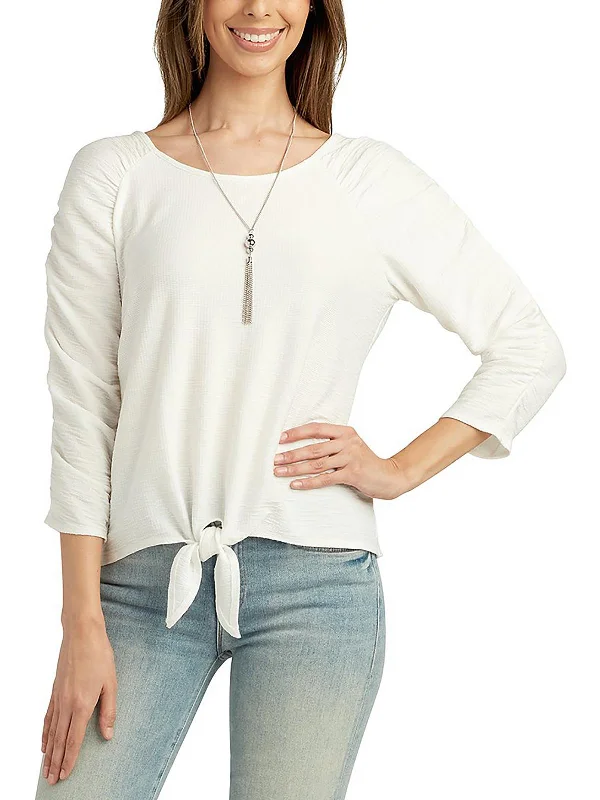 Incredible Offers Womens Knot-Front 3/4 Sleeve Pullover Top