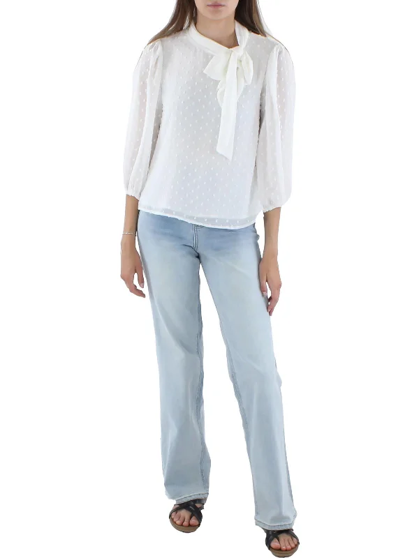 Exclusive Access Womens Neck tie Puff Sleeve Blouse