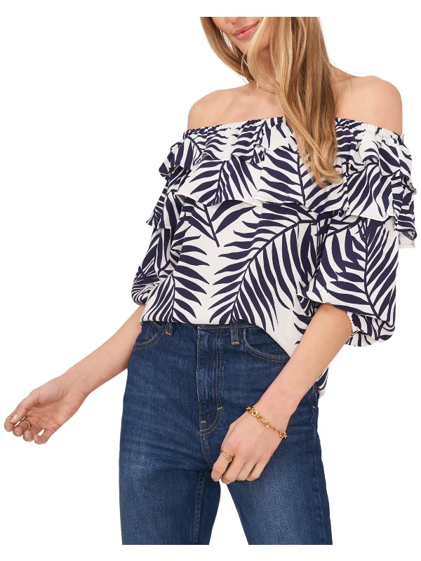 Super Deal Womens Off-The-Shoulder Printed Blouse