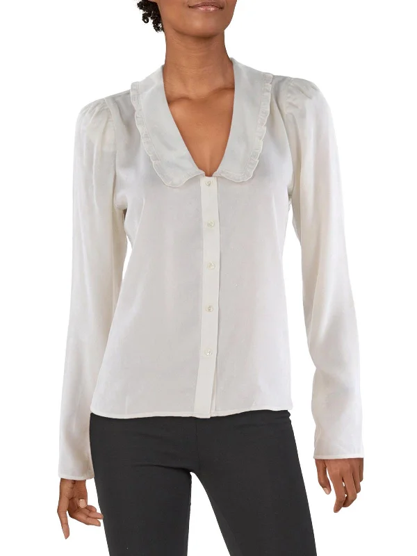 Amazing Deals Womens Oversized Collar Button-Down Top