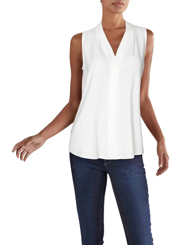 Mega Sale Womens Pleated Split Neck Casual Top