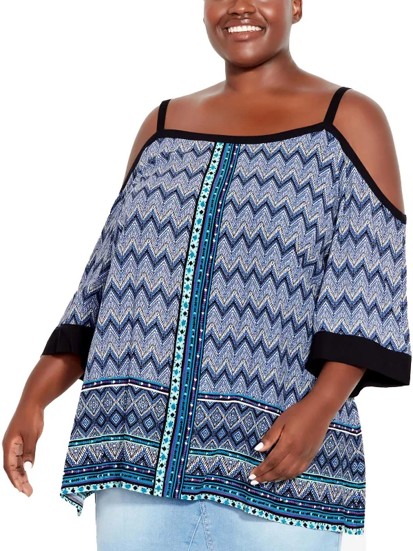 Extra Savings Womens Printed Cold Shoulder Blouse