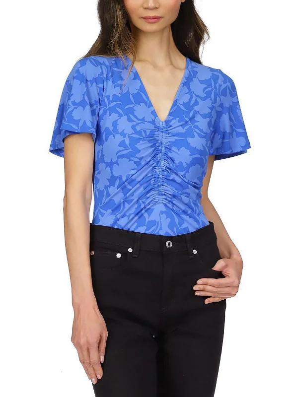 Holiday Sale Womens Printed Ruched Pullover Top