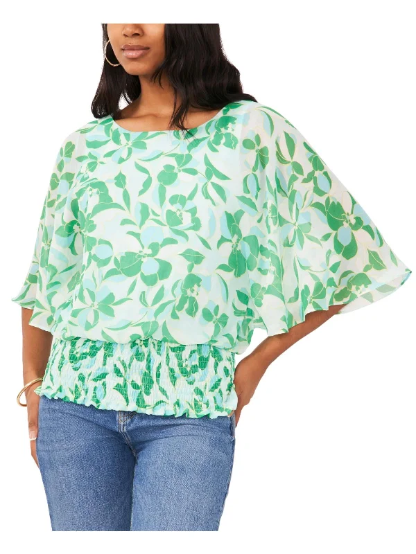 Super Sale Womens Printed Smocked Blouse