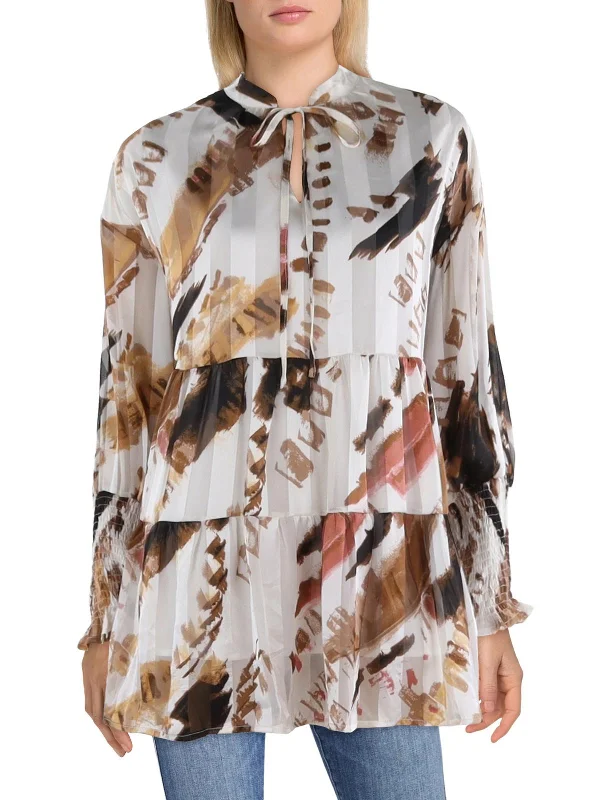 Super Bargain Womens Printed Split Neck Blouse
