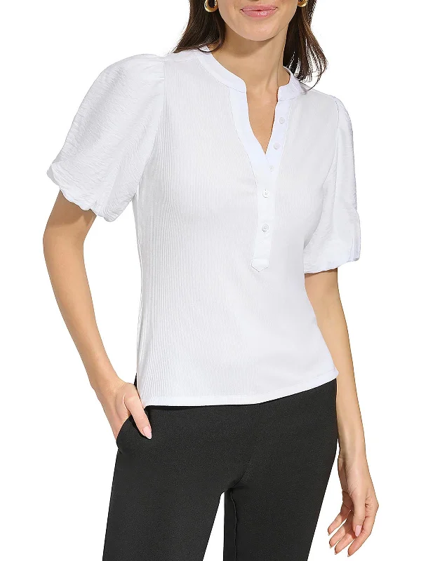 Members Only Womens Puff Sleeve Shirt Henley