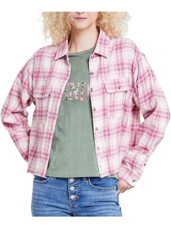 Holiday Sale Womens Raw Hem Cropped Button-Down Top
