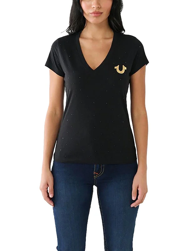 Price Drop Alert Womens Rhinestone Logo Pullover Top
