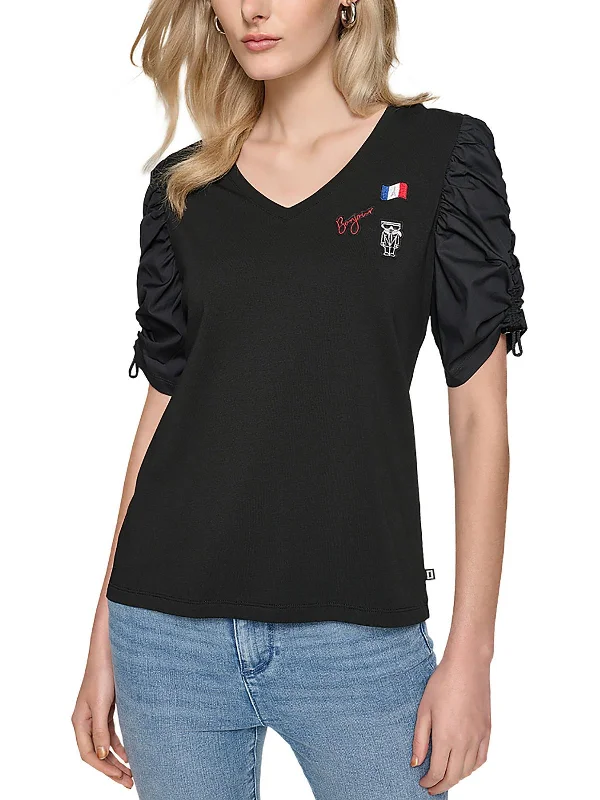 Big Discounts Womens Ruched Sleeves Casual Pullover Top