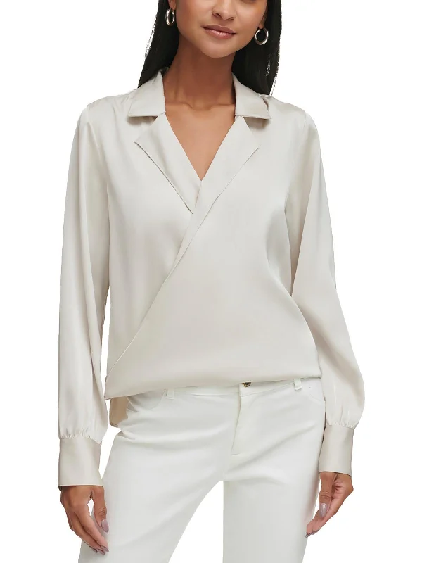 Amazing Deals Womens Satin Collar Wrap Top