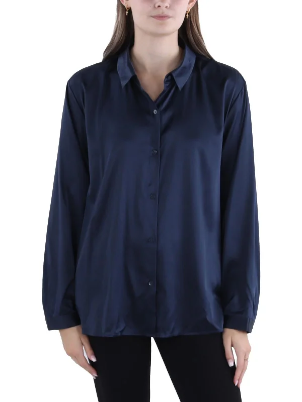 Daily Deals Womens Silk Classic Collar Button-Down Top