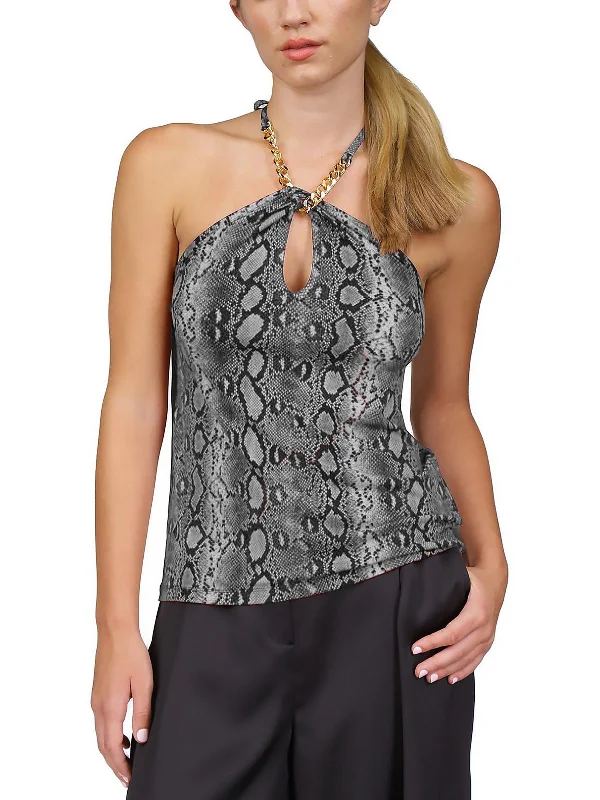 Buy More, Save More Womens Snakeskin Print Chain Neck Halter Top