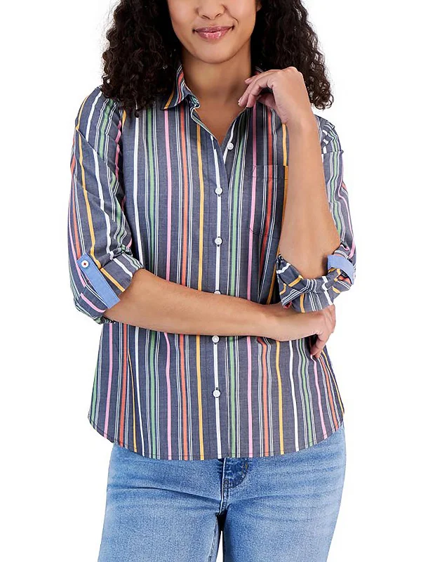 Markdowns Womens Striped Button-Down Button-Down Top