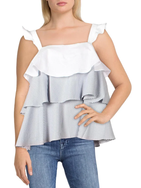 Markdown Madness Womens Striped Tiered Peplum Top