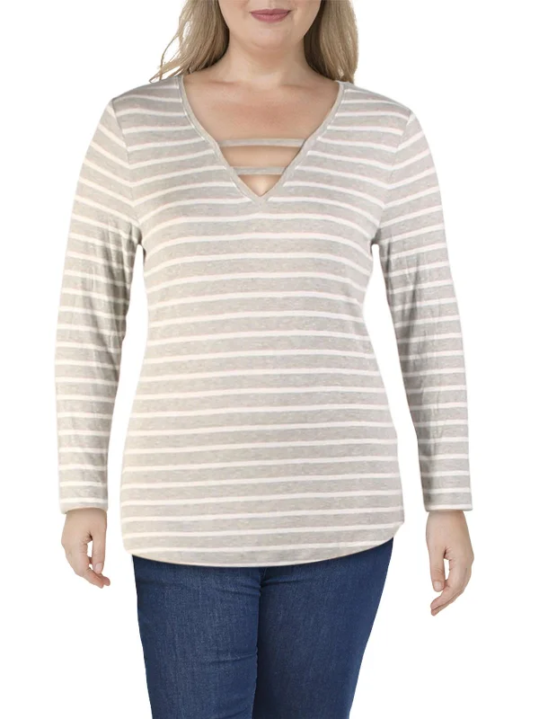 Special Promotion Womens Striped V-Neck T-Shirt