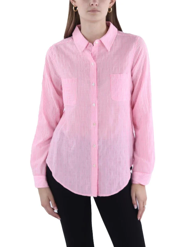 Limited Time Discount Womens Striped Work Day Wear Button-Down Top