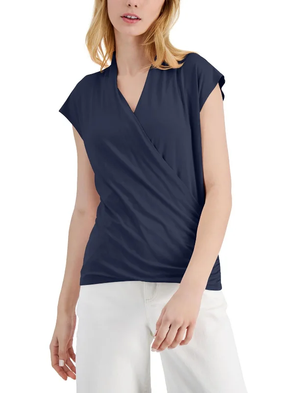 Deal Frenzy Womens Surplice Cap Sleeve Wrap Top