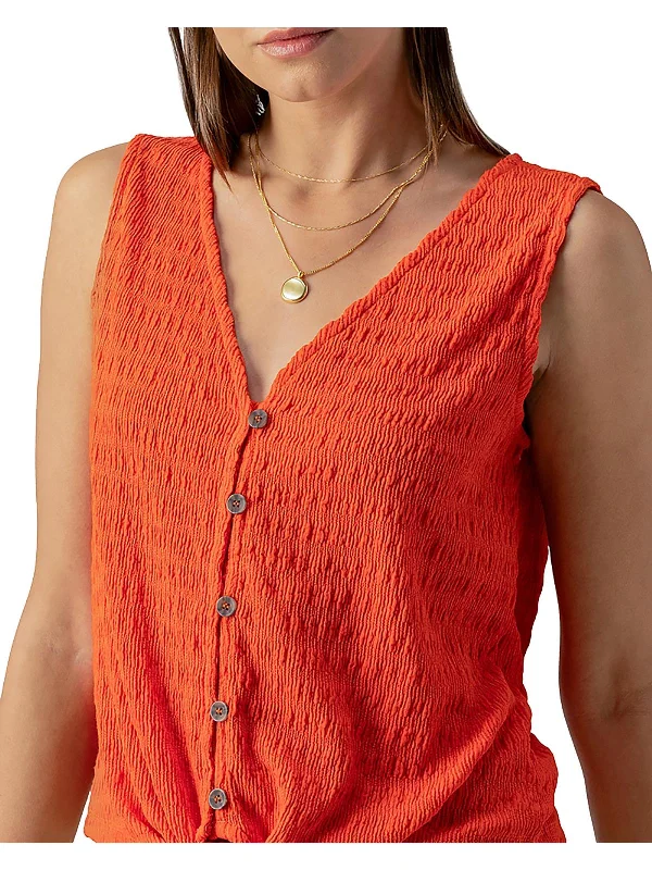 Inventory Reduction Womens Textured Sleeveless Button-Down Top