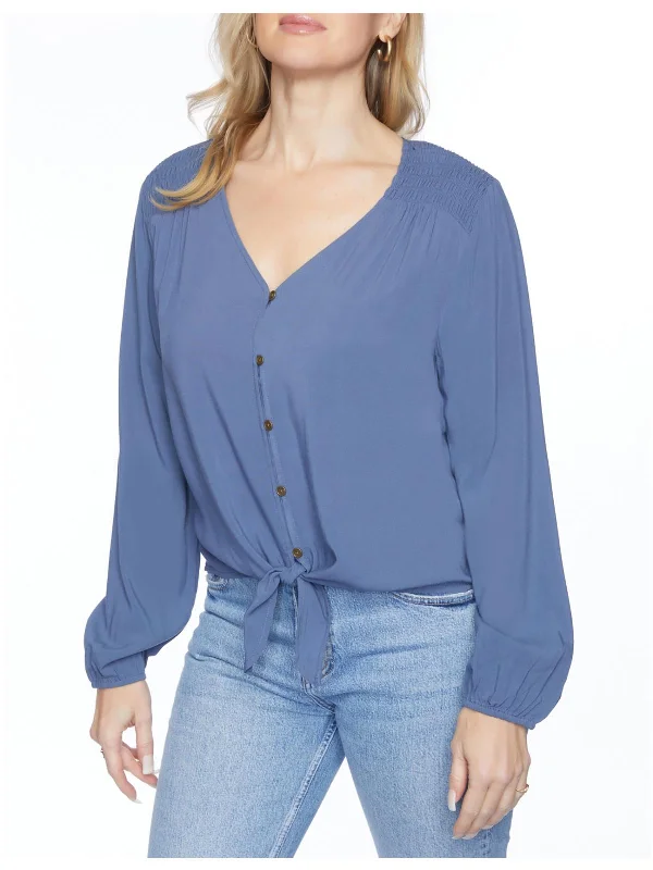 Act Fast Womens Tie Front Casual Button-Down Top