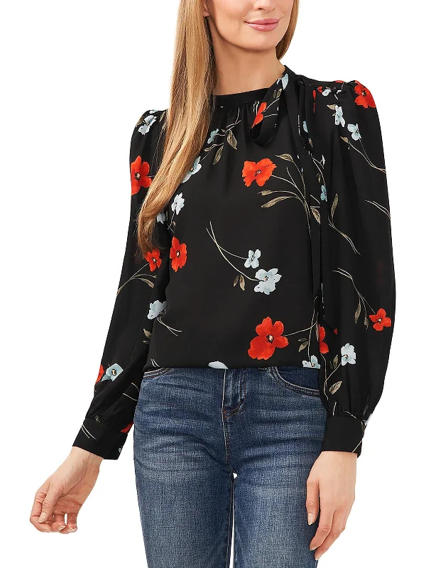 Mega Sale Womens Tie Neck Bishop Sleeve Blouse