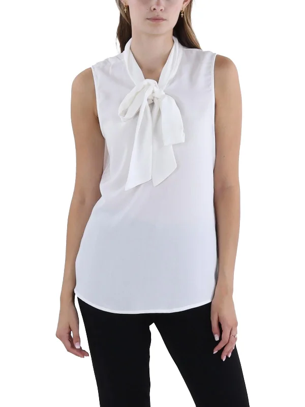 Referral Discount Womens Tie Neck Solid Blouse