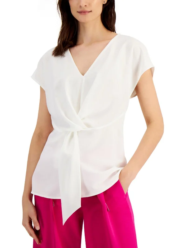 Grand Opening Sale Womens Twist Front V Neck Blouse