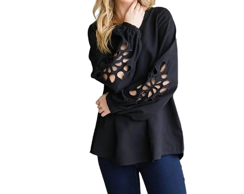 Customer Appreciation Sale Yesenia Floral Cutout Top In Black