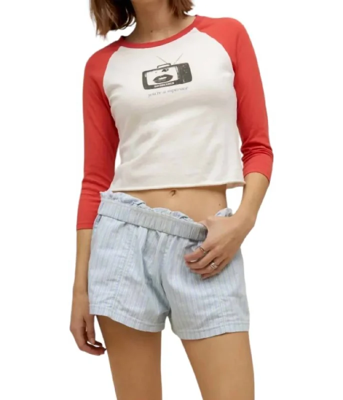 Mega Deal You're A Superstar Vintage Raglan Top In Vintage Red