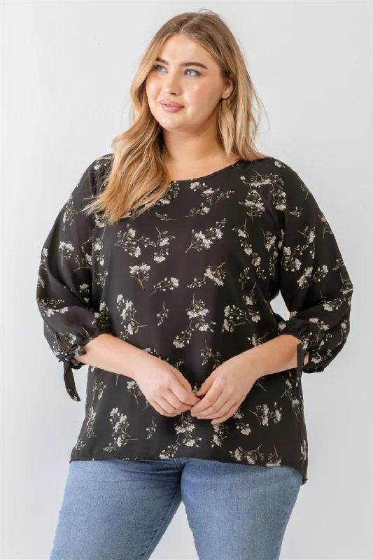 Huge Discounts Zenobia Plus Size Floral Round Neck Blouse